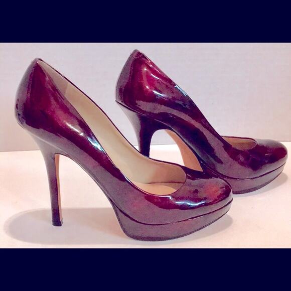 JOAN & DAVID BURGUNDY PATENT Platform Heel 7.5M - Picture 1 of 8